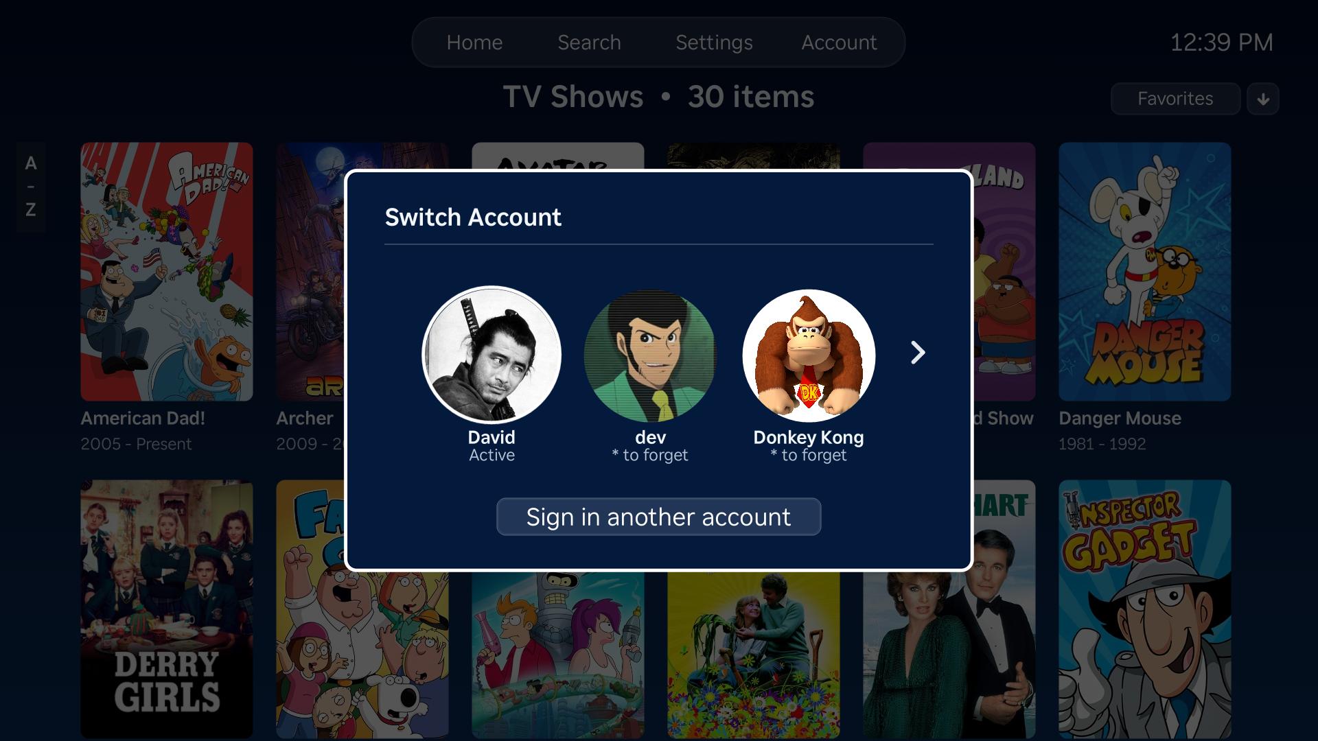 Starfin account switcher